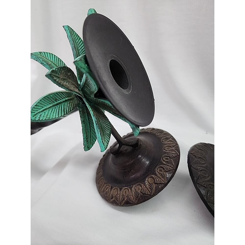 Wall Candle Sconces Pair Of 2 Brass Palm Trees Made In India 13" Good Condition - Picture 4 of 15
